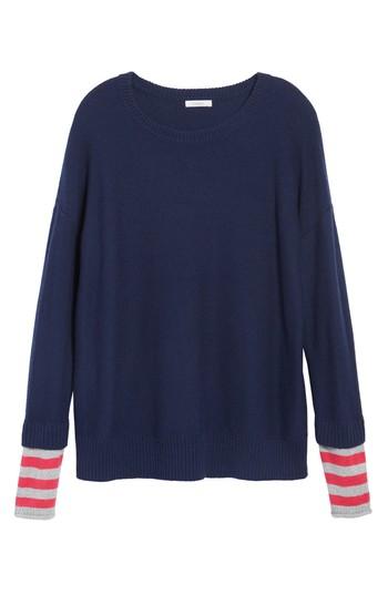 Women's Caslon Contrast Cuff Crewneck Sweater, Size - Blue