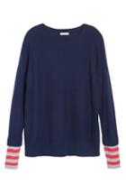 Women's Caslon Contrast Cuff Crewneck Sweater, Size - Blue