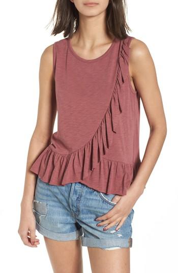 Women's Soprano Asymmetrical Ruffle Tank Top - Red