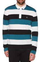 Men's Original Penguin Rugby Stripe Long Sleeve Polo - Black