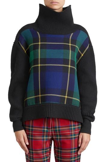 Women's Burberry Fiora Check Wool & Cashmere Turtleneck Sweater - Black