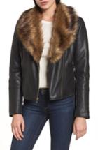 Women's Cole Haan Signature Faux Leather Jacket With Detachable Faux Fur - Black