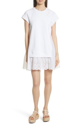 Women's Red Valentino Eyelet Hem T-shirt Dress - White