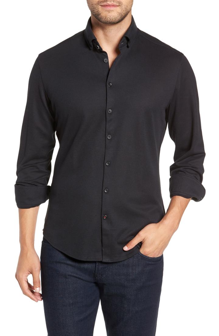 Men's Stone Rose Trim Fit Knit Sport Shirt, Size - Black