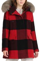 Women's Woolrich Mckenzie Buffalo Check Coat With Genuine Fox Fur Trim - Red