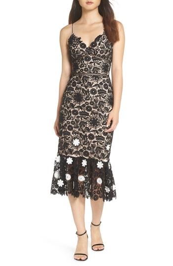 Women's Ml Monique Lhuillier 3d Floral Lace Cocktail Dress - Black