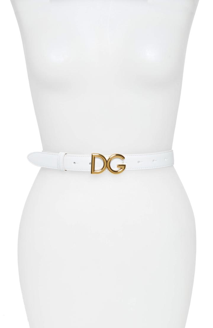Women's Dolce & Gabbana Family Lux Metal Logo Buckle Leather Belt 0 - Biano/ Ottone
