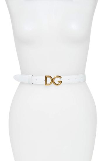 Women's Dolce & Gabbana Family Lux Metal Logo Buckle Leather Belt 0 - Biano/ Ottone