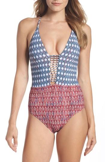 Women's Bca Mixed Print One-piece Swimsuit - Red