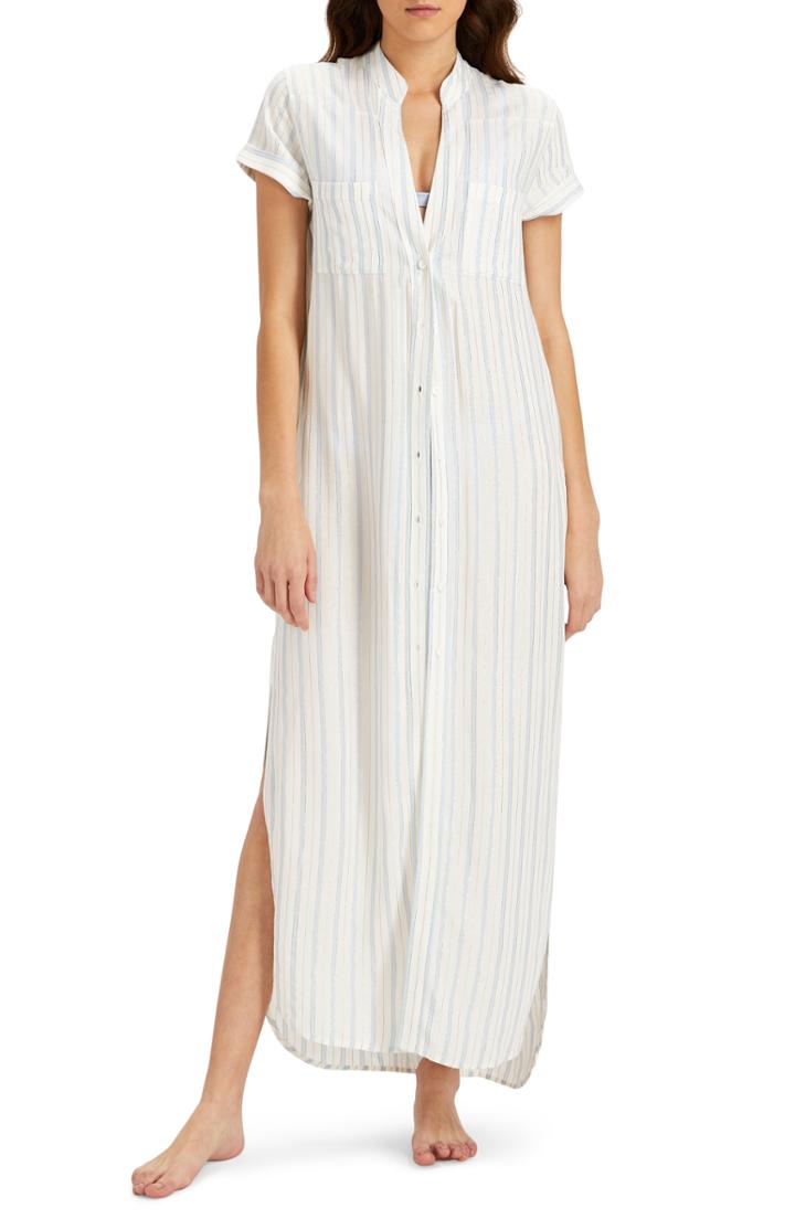 Women's Onia Kim Stripe Button Down Cover-up Maxi Dress