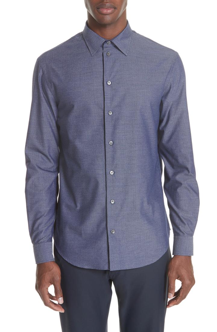 Men's Emporio Armani Regular Fit Houndstooth Sport Shirt - Blue