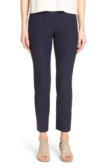 Petite Women's Eileen Fisher Stretch Crepe Slim Ankle Pants, Size P - Blue