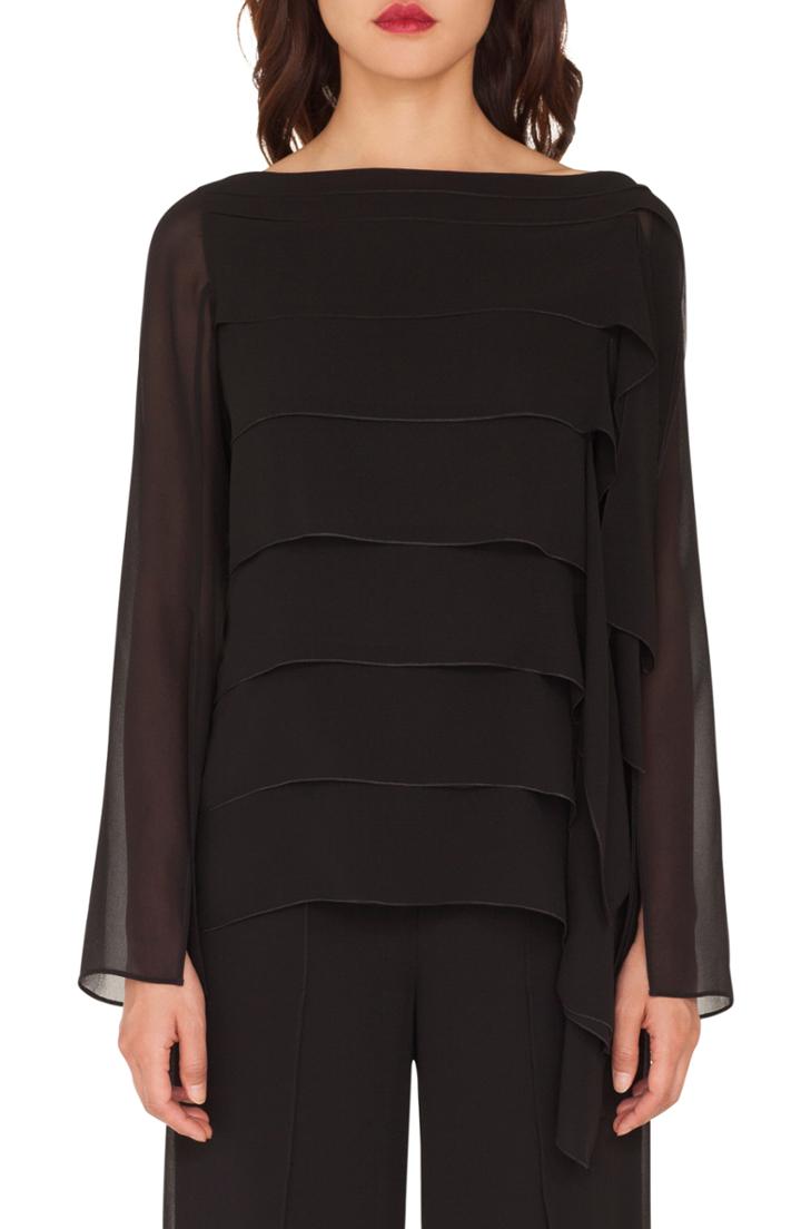 Women's Akris Ruffle Silk Chiffon Blouse - Black