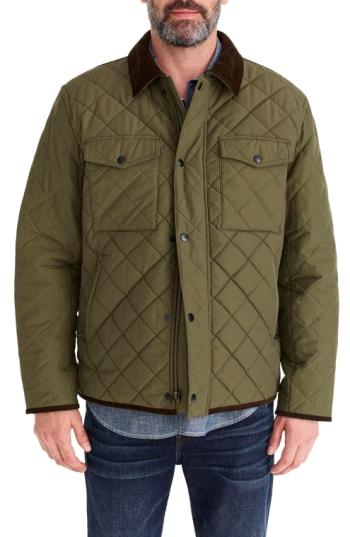 Men's J.crew Sussex Quilted Jacket With Corduroy Collar - Green