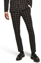 Men's Topman Skinny Fit Windowpane Suit Trousers X 32 - Black