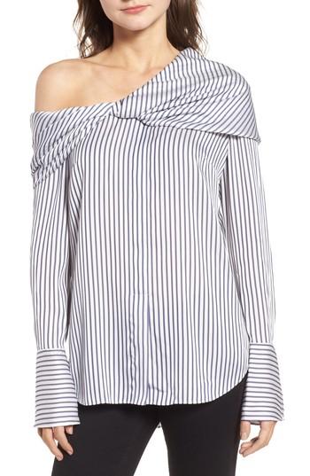 Women's Trouve Stripe One-shoulder Top, Size - Blue
