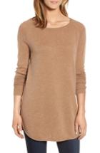 Women's Halogen Shirttail Wool & Cashmere Boatneck Tunic, Size - Brown