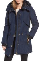 Petite Women's Ellen Tracy Quilted Techno Parka, Size P - Blue