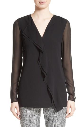 Women's St. John Collection Silk Asymmetrical Ruffle Blouse