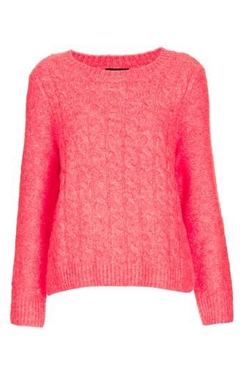 Topshop Cable Knit Sweater Pink