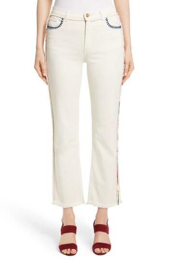 Women's Etro Embroidered Piping Crop Jeans - White