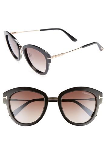 Women's Tom Ford Mia 55mm Cat Eye Sunglasses - Black Acetate/ Rose Gold