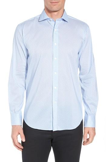 Men's Bugatchi Shaped Fit Geo Stripe Performance Sport Shirt - Blue
