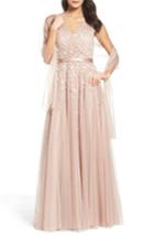 Women's Mac Duggal Embellished Mesh Gown - Pink