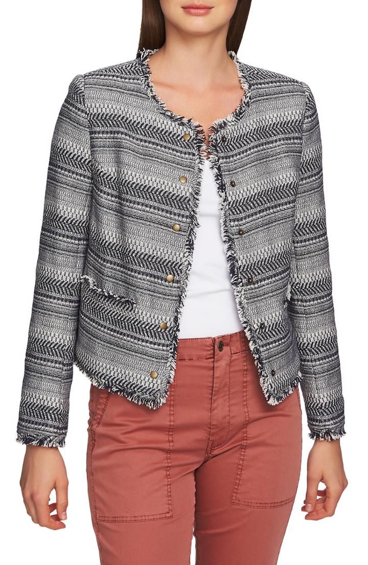 Women's 1.state Rustic Fringe Tweed Jacket - Blue