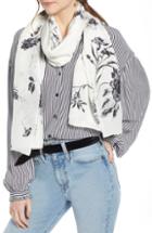 Women's Something Navy Floral Silk Wrap, Size - Ivory