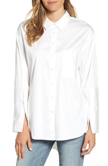 Women's Halogen Poplin Boyfriend Tunic, Size - White