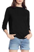 Women's Michael Stars Slub 3/4-sleeve Tee, Size - Black