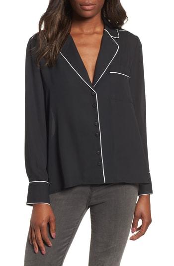 Women's Everleigh Pajama Top With Piping - Black