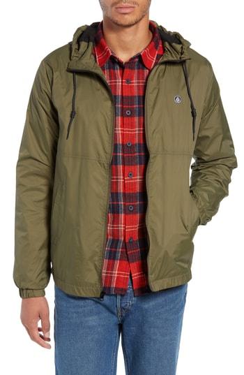 Men's Volcom Ermont Hooded Windbreaker, Size - Green