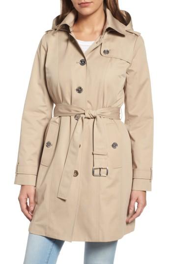 Petite Women's Michael Michael Kors Core Trench Coat With Removable Hood & Liner P - Beige