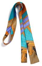 Men's Memphis Milano Teal/orange Print Silk Tie, Size - Blue/green
