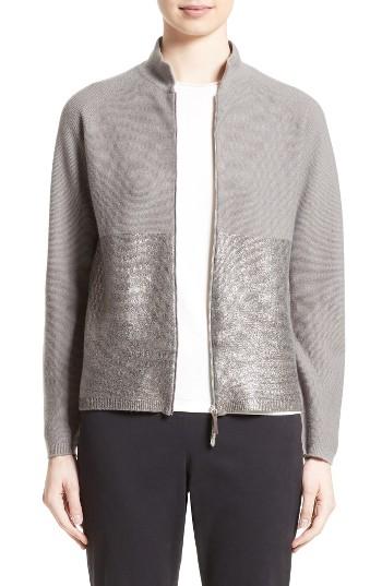 Women's Fabiana Filippi Micro Popcorn Stitch Zip Cardigan Us / 38 It - Metallic