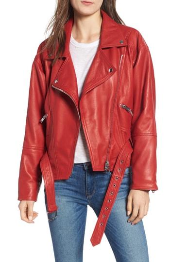Women's Hudson Jeans Leather Jacket - Red