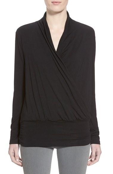 Women's Amour Vert 'angela' Long Sleeve Wrap Front Top - Black