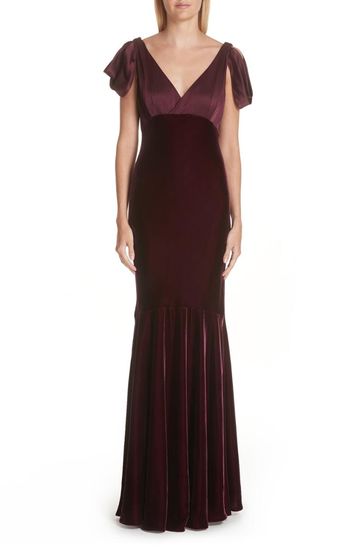 Women's Verdin Bias Cut Velvet & Silk Trumpet Gown