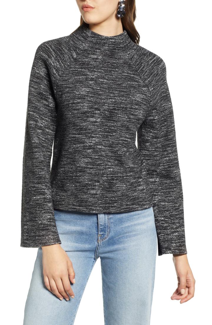 Women's Halogen Bell Sleeve Ponte Top - Black