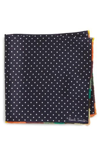 Men's Paul Smith Artist Edge Pin Dot Silk Pocket Square, Size - Blue