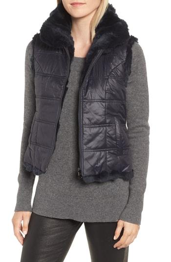 Women's Linda Richards Reversible Genuine Rabbit Fur Vest - Blue