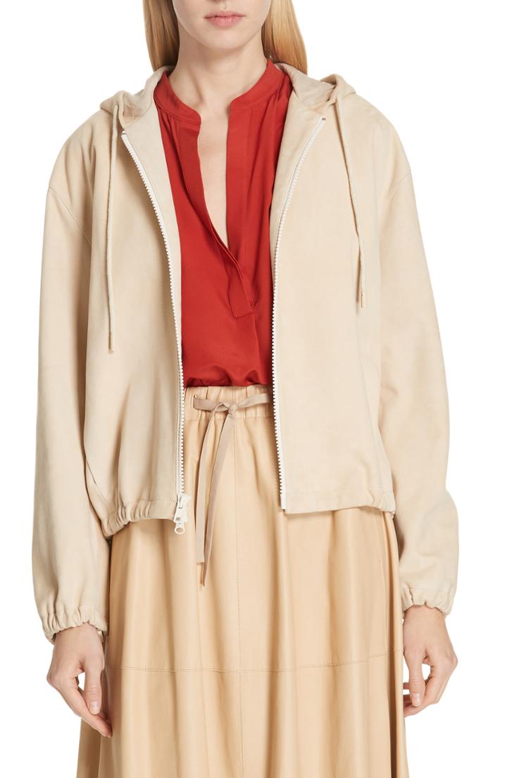 Women's Vince Suede Zip Hooded Jacket - Ivory