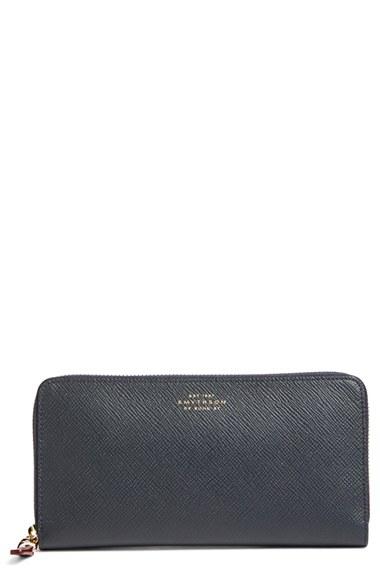 Women's Smythson 'large Panama' Zip Around Wallet - Blue