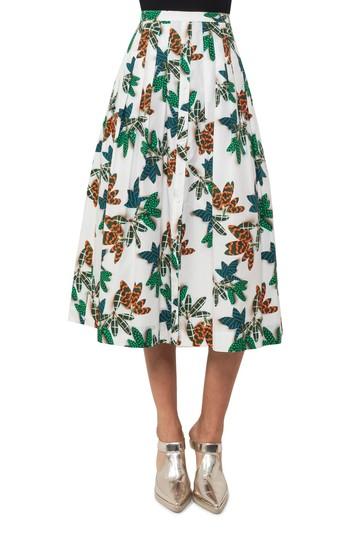 Women's Akris Punto Tropical Print Cotton Midi Skirt - White