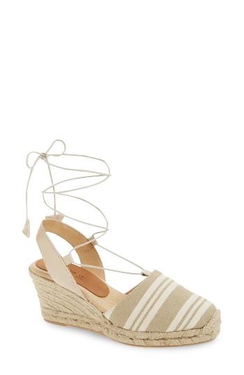 Women's Patricia Green Tessa Ankle Wrap Espadrille Wedge M - Beige