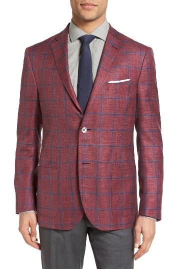 Men's Corneliani Classic Fit Plaid Wool Blend Sport Coat R Eu - Red