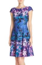 Petite Women's Adrianna Papell Floral Print Scuba Fit & Flare Dress P - Blue