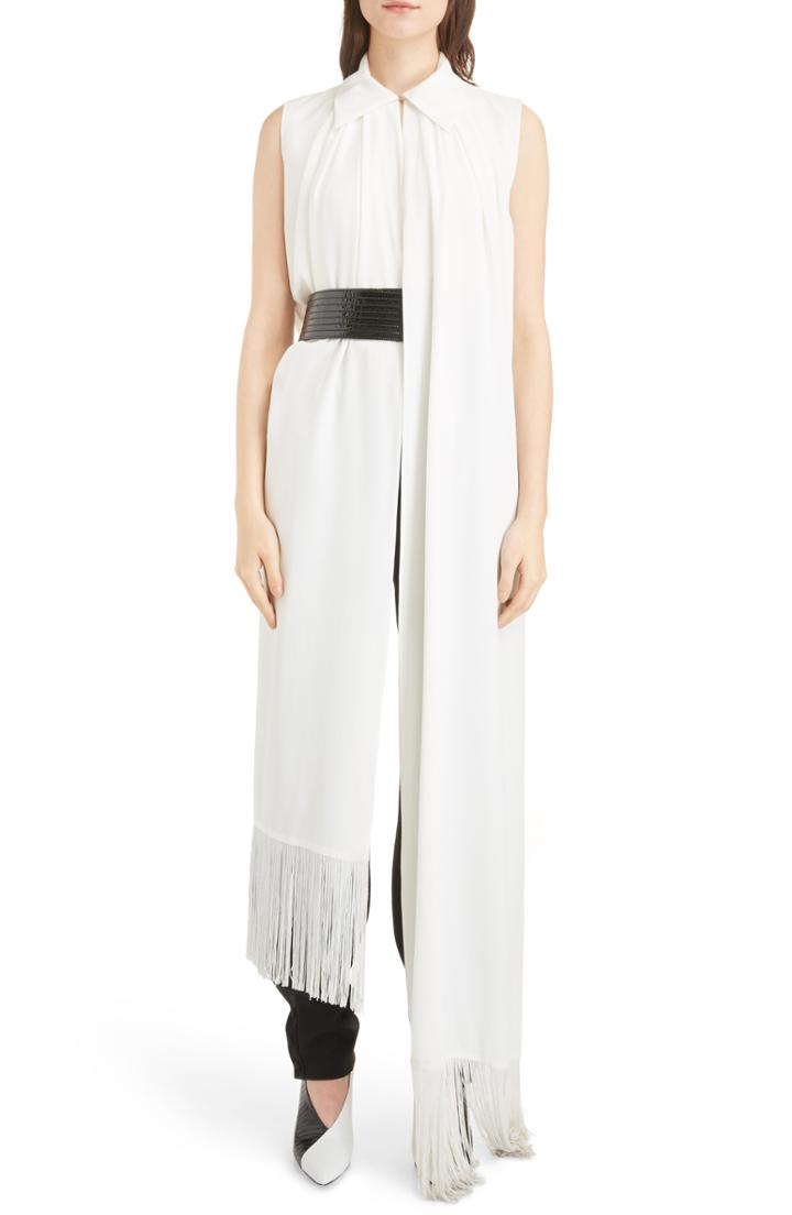 Women's Givenchy Wave Pattern Belted Silk Top Us / 34 Fr - Black